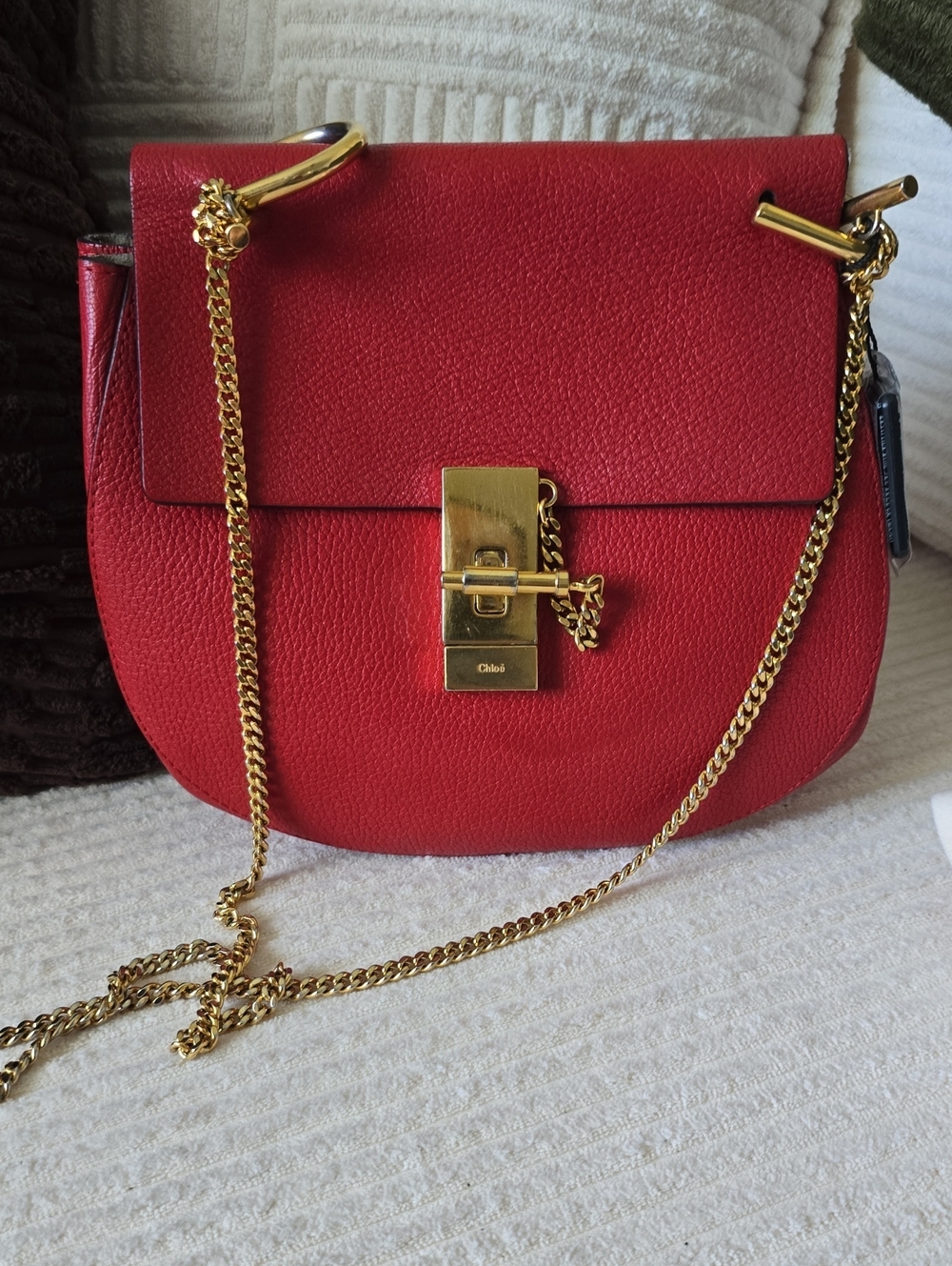 Chloe Drew Leather Saddle Crossbody Bag in Red